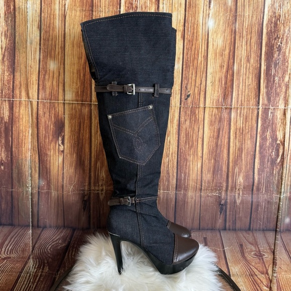 Women’s Sexy Denim Over the Knee Stiletto Heel Boots Size 8 - Picture 2 of 13